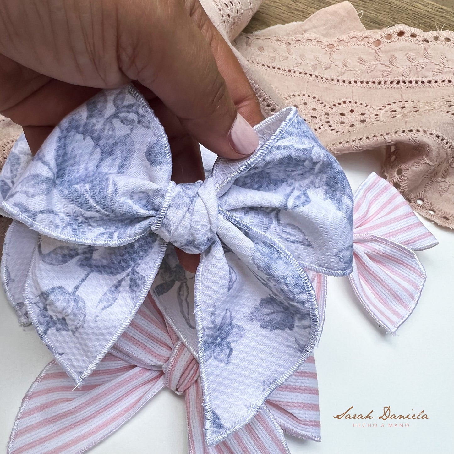 Lazos de Tela - Blanco con Gris