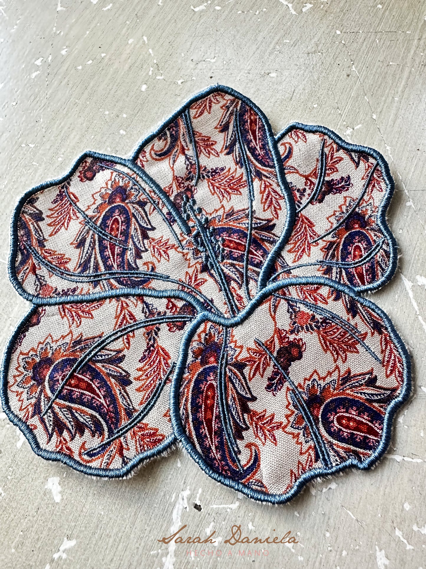 Set de 4 Servilletas de Cocktail/ Porta Vasos en Lino - Estampado floral