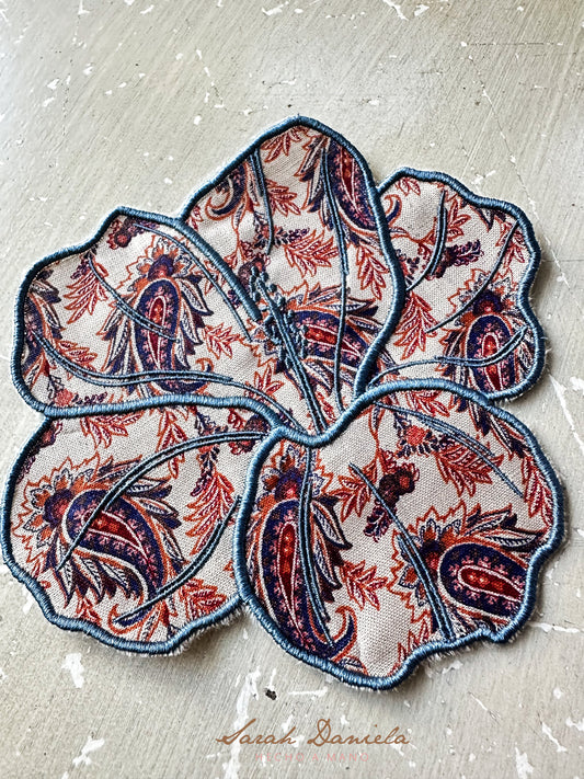 Set de 4 Servilletas de Cocktail/ Porta Vasos en Lino - Estampado floral