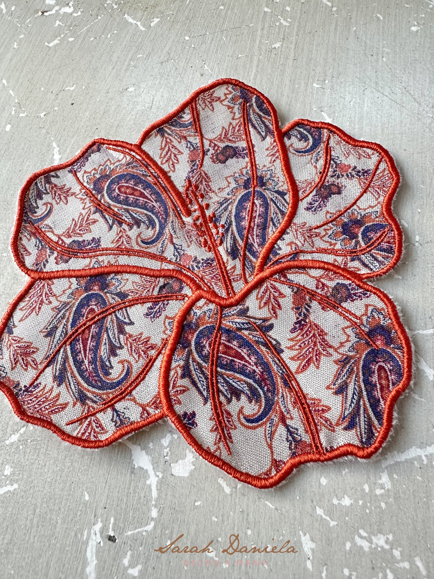 Set de 4 Servilletas de Cocktail/ Porta Vasos en Lino - Estampado floral