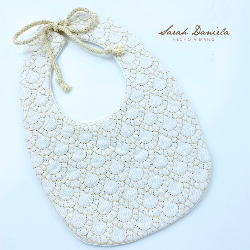 Babero Acolchado en Lino - Blanco Hueso con Beige (1 Unidad)